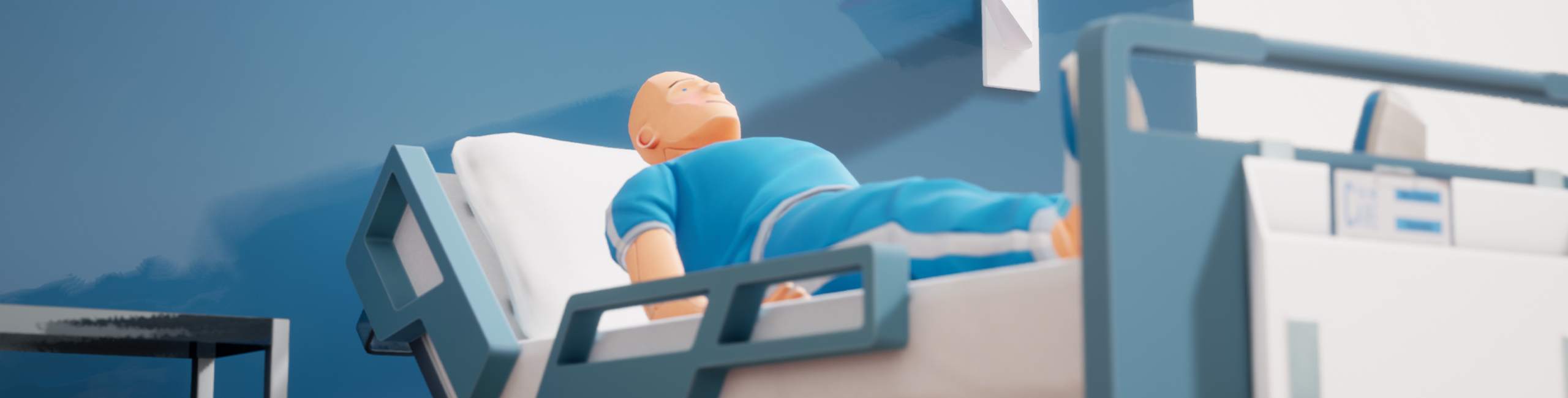 Gameplay VR-Training - Patient liegt in Krankenbett