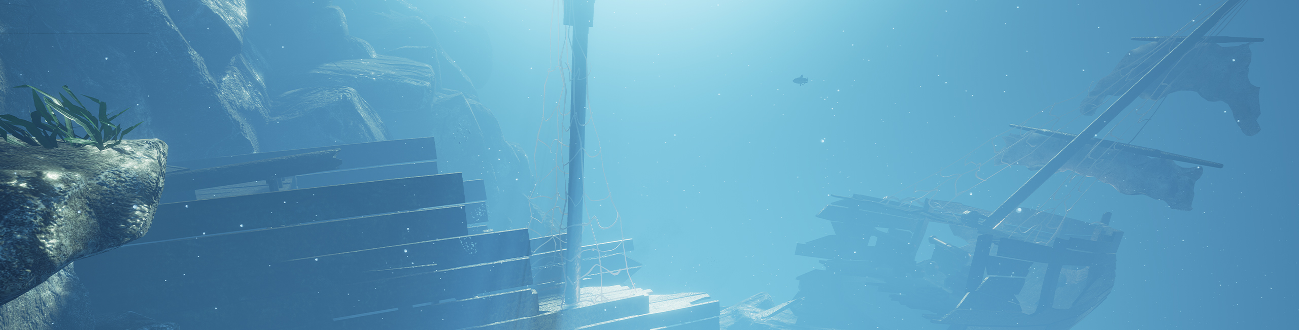 Visualisierte Unterwasserlandschaft mit versunkenen Schiff